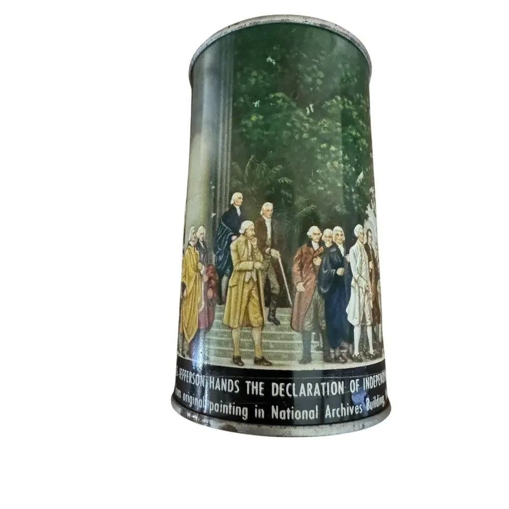 Vintage Tin Bank American Can Co Thomas Jefferson & Declaration of Independence